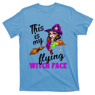 This Is My Flying Witch Face Cute Goth Witch On Broomstick Gift T-Shirt