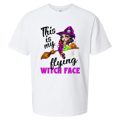 This Is My Flying Witch Face Cute Goth Witch On Broomstick Gift Sueded Cloud Jersey T-Shirt