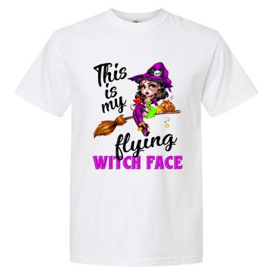 This Is My Flying Witch Face Cute Goth Witch On Broomstick Gift Garment-Dyed Heavyweight T-Shirt