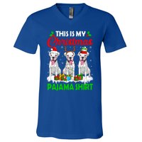 This Is My Christmas Pajama Boxer Dog Lights Xmas Cool Gift V-Neck T-Shirt