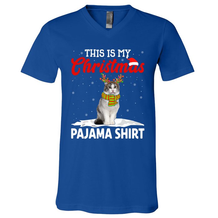 This Is My Christmas Pajama Cool Gift Norwegian Forest Cat Cute Gift V-Neck T-Shirt