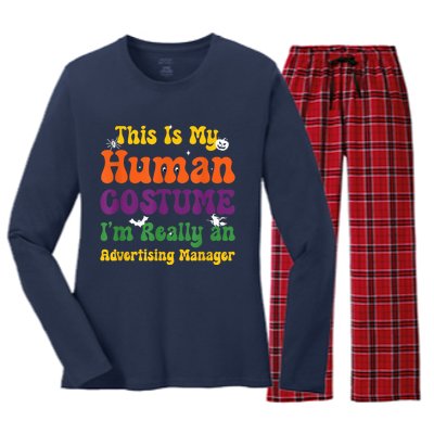 This is My Human Costume I'm Really Halloween Themed Party Women's Long Sleeve Flannel Pajama Set 