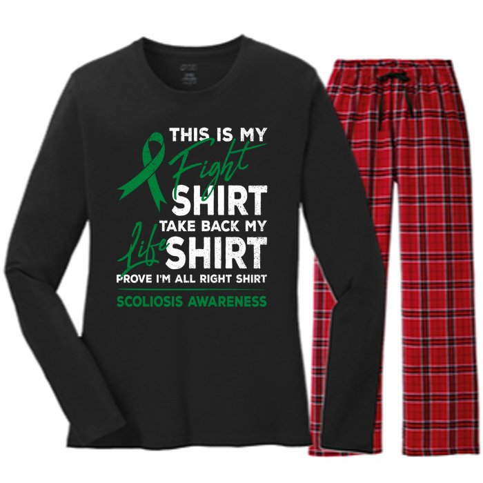 This Is My Fight Scoliosis Awareness Scoliotic Warrior Women's Long Sleeve Flannel Pajama Set 