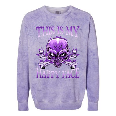 This Is My Happy Face Halloween Purple Skull Colorblast Crewneck Sweatshirt