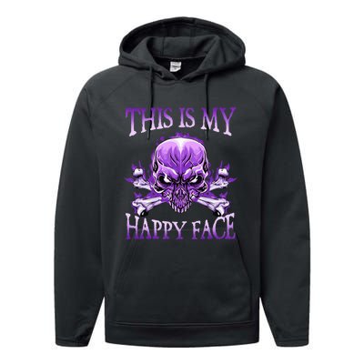 This Is My Happy Face Halloween Purple Skull Performance Fleece Hoodie