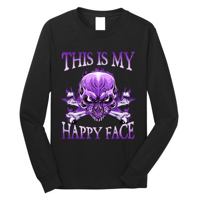 This Is My Happy Face Halloween Purple Skull Long Sleeve Shirt