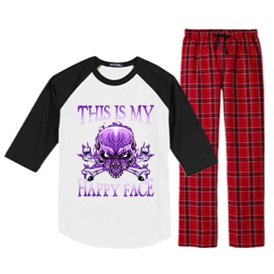 This Is My Happy Face Halloween Purple Skull Raglan Sleeve Pajama Set