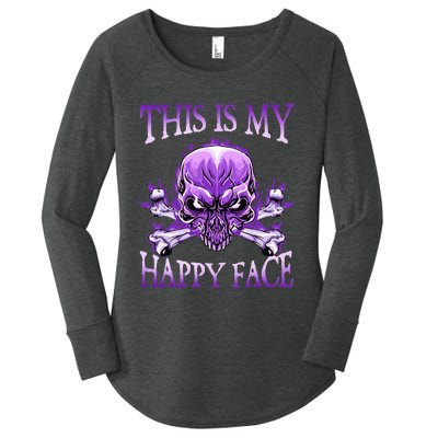 This Is My Happy Face Halloween Purple Skull Women's Perfect Tri Tunic Long Sleeve Shirt