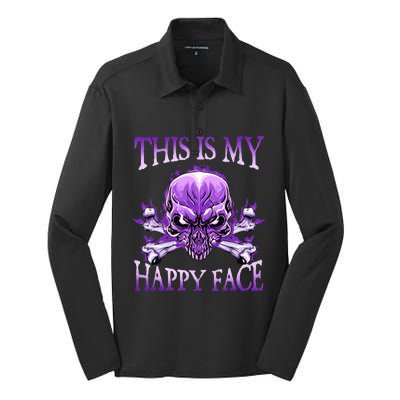 This Is My Happy Face Halloween Purple Skull Silk Touch Performance Long Sleeve Polo