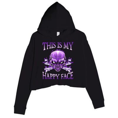 This Is My Happy Face Halloween Purple Skull Crop Fleece Hoodie