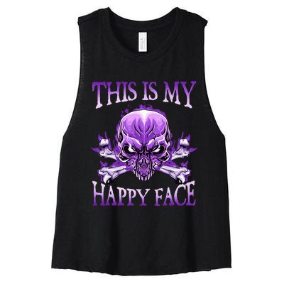 This Is My Happy Face Halloween Purple Skull Women's Racerback Cropped Tank