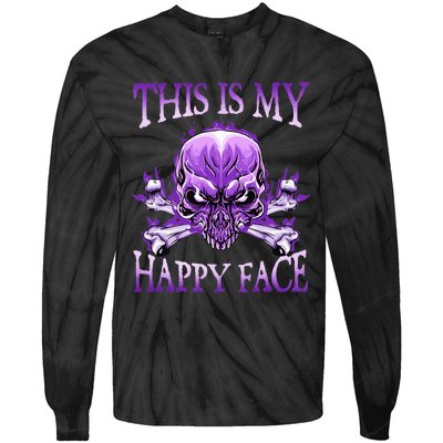 This Is My Happy Face Halloween Purple Skull Tie-Dye Long Sleeve Shirt