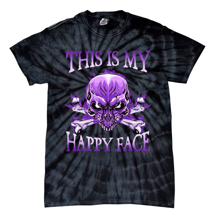 This Is My Happy Face Halloween Purple Skull Tie-Dye T-Shirt