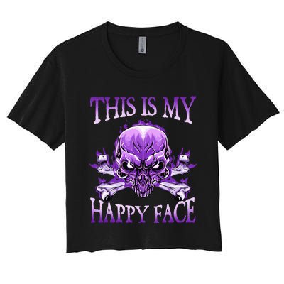 This Is My Happy Face Halloween Purple Skull Women's Crop Top Tee