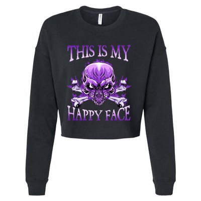 This Is My Happy Face Halloween Purple Skull Cropped Pullover Crew