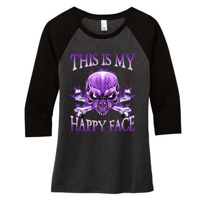 This Is My Happy Face Halloween Purple Skull Women's Tri-Blend 3/4-Sleeve Raglan Shirt