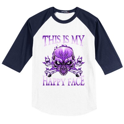 This Is My Happy Face Halloween Purple Skull Baseball Sleeve Shirt