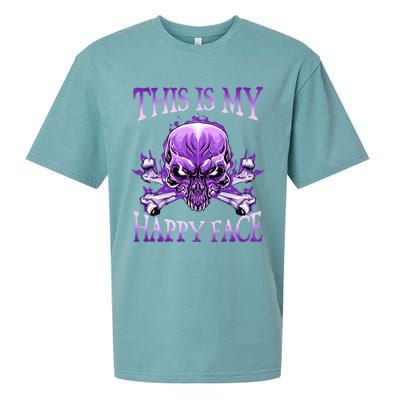 This Is My Happy Face Halloween Purple Skull Sueded Cloud Jersey T-Shirt