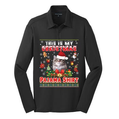 This Is My Christmas Pajama Gift Siberian Cat Ugly Sweater Gift Silk Touch Performance Long Sleeve Polo