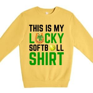 This Is My Lucky Softball Gift Sport Game St Patrick's Day Gift Premium Crewneck Sweatshirt