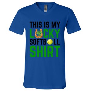 This Is My Lucky Softball Gift Sport Game St Patrick's Day Gift V-Neck T-Shirt