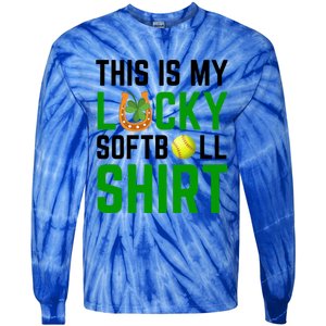 This Is My Lucky Softball Gift Sport Game St Patrick's Day Gift Tie-Dye Long Sleeve Shirt