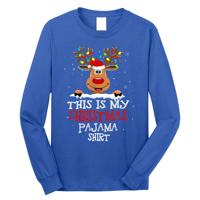 This Is My Christmas Pajama Funny Christmas Reindeer  Long Sleeve Shirt