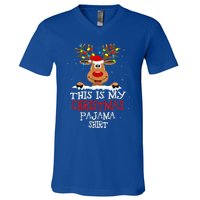 This Is My Christmas Pajama Funny Christmas Reindeer  V-Neck T-Shirt