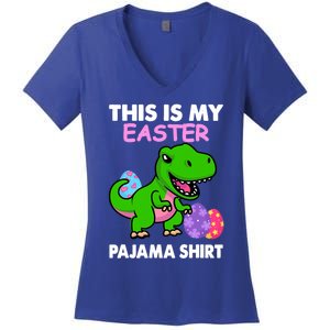 This Is My Easter Pajama Gift Trex Dinosaur Gift Egg Gift Women's V-Neck T-Shirt