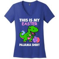 This Is My Easter Pajama Gift Trex Dinosaur Gift Egg Gift Women's V-Neck T-Shirt