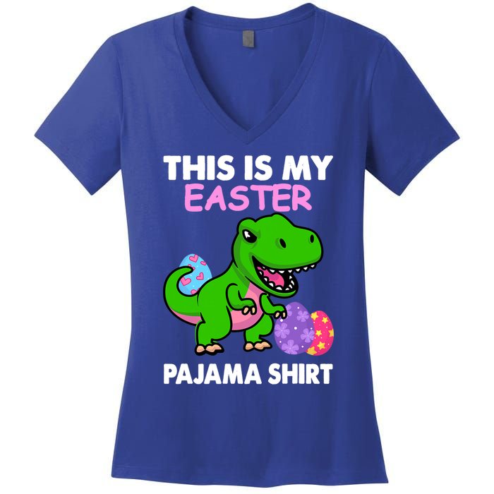 This Is My Easter Pajama Gift Trex Dinosaur Gift Egg Gift Women's V-Neck T-Shirt