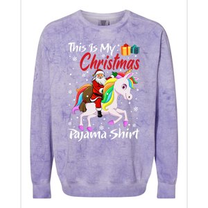 This Is My Christmas Pajama Great Gift Santa Claus Riding Unicorn Cute Gift Colorblast Crewneck Sweatshirt