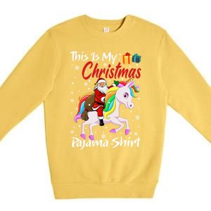 This Is My Christmas Pajama Great Gift Santa Claus Riding Unicorn Cute Gift Premium Crewneck Sweatshirt