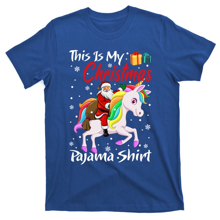 This Is My Christmas Pajama Great Gift Santa Claus Riding Unicorn Cute Gift T-Shirt