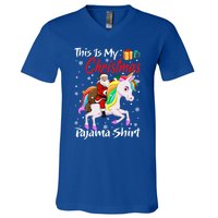 This Is My Christmas Pajama Great Gift Santa Claus Riding Unicorn Cute Gift V-Neck T-Shirt