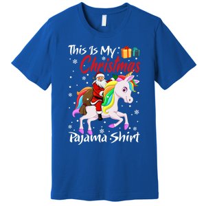 This Is My Christmas Pajama Great Gift Santa Claus Riding Unicorn Cute Gift Premium T-Shirt