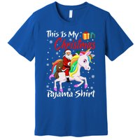 This Is My Christmas Pajama Great Gift Santa Claus Riding Unicorn Cute Gift Premium T-Shirt