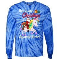 This Is My Christmas Pajama Great Gift Santa Claus Riding Unicorn Cute Gift Tie-Dye Long Sleeve Shirt