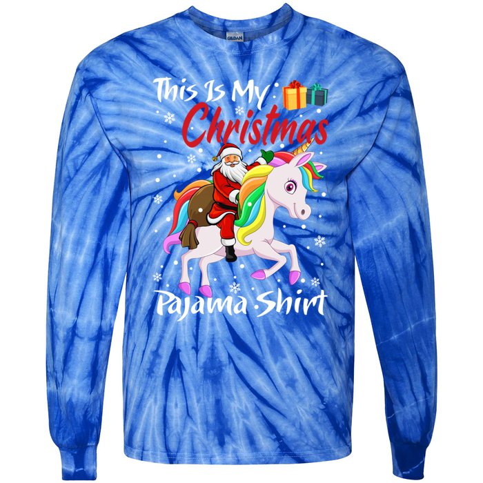 This Is My Christmas Pajama Great Gift Santa Claus Riding Unicorn Cute Gift Tie-Dye Long Sleeve Shirt