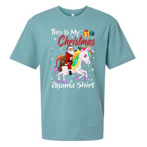 This Is My Christmas Pajama Great Gift Santa Claus Riding Unicorn Cute Gift Sueded Cloud Jersey T-Shirt