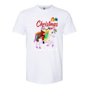 This Is My Christmas Pajama Great Gift Santa Claus Riding Unicorn Cute Gift Softstyle CVC T-Shirt