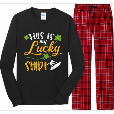 This Is My Lucky Surfing Shamrock Gift St Patricks Day Funny Gift Long Sleeve Pajama Set