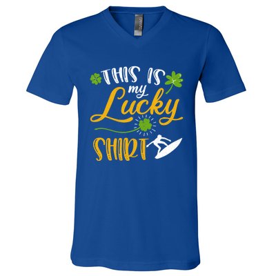 This Is My Lucky Surfing Shamrock Gift St Patricks Day Funny Gift V-Neck T-Shirt