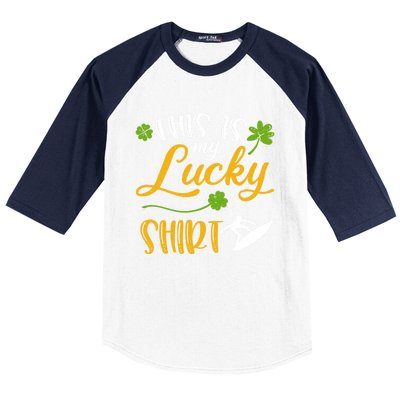 This Is My Lucky Surfing Shamrock Gift St Patricks Day Funny Gift Baseball Sleeve Shirt