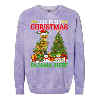 This Is My Christmas Pajamas Lights Bengal Cat Christmas Funny Gift Colorblast Crewneck Sweatshirt