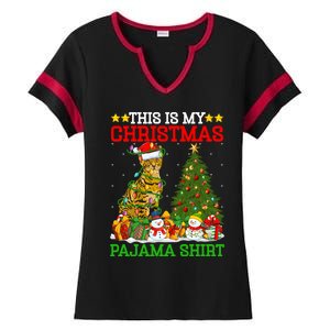 This Is My Christmas Pajamas Lights Bengal Cat Christmas Funny Gift Ladies Halftime Notch Neck Tee