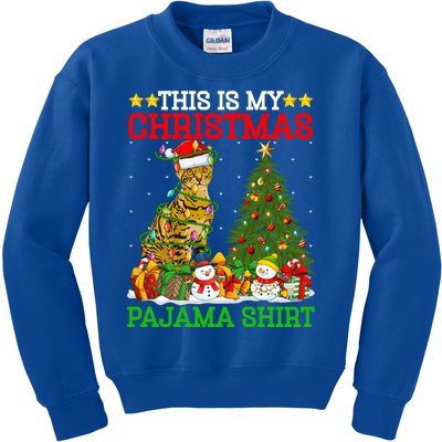 This Is My Christmas Pajamas Lights Bengal Cat Christmas Funny Gift Kids Sweatshirt