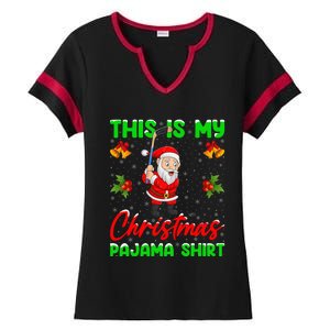 This Is My Christmas Pajamas Santa Playing Ice Hockey Xmas Great Gift Ladies Halftime Notch Neck Tee