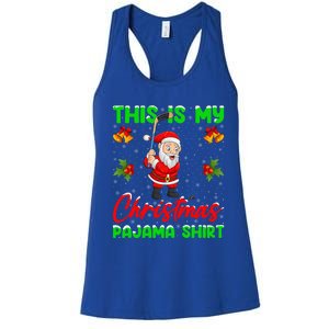 This Is My Christmas Pajamas Santa Playing Ice Hockey Xmas Great Gift Women's Racerback Tank