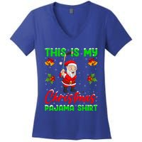 This Is My Christmas Pajamas Santa Playing Ice Hockey Xmas Great Gift Women's V-Neck T-Shirt